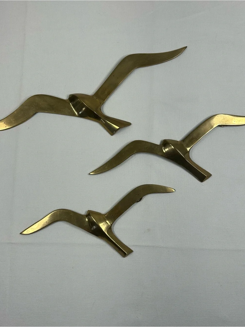 Vintage Brass Seagull Wall Hangings Set of 3 India MCM Coastal Bohemian Retro